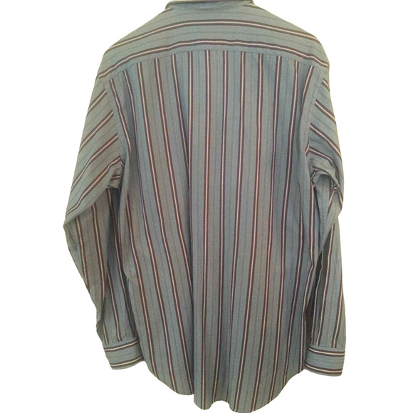 Thomas Dean Men’s Blue Striped Reverse Cuff Button-Down Shirt - Size Large - Picture 6 of 6